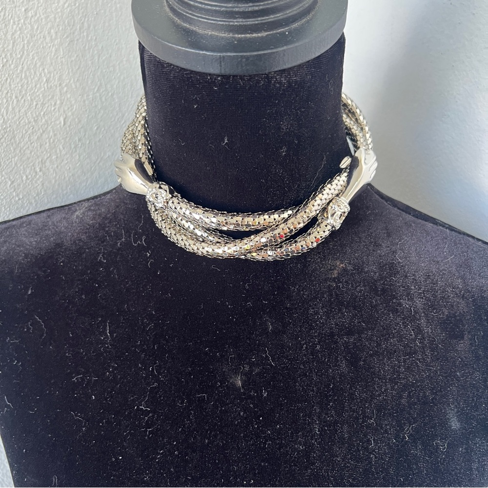 Vintage Mesh Snake Belt Necklace DL Auld Silver Hand Clasp 39” - Picture 2 of 12